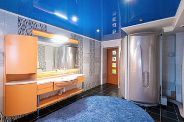 interior apartment room bathroom, sink, decorative elements, toilet. WC, sanitary unit, wash room