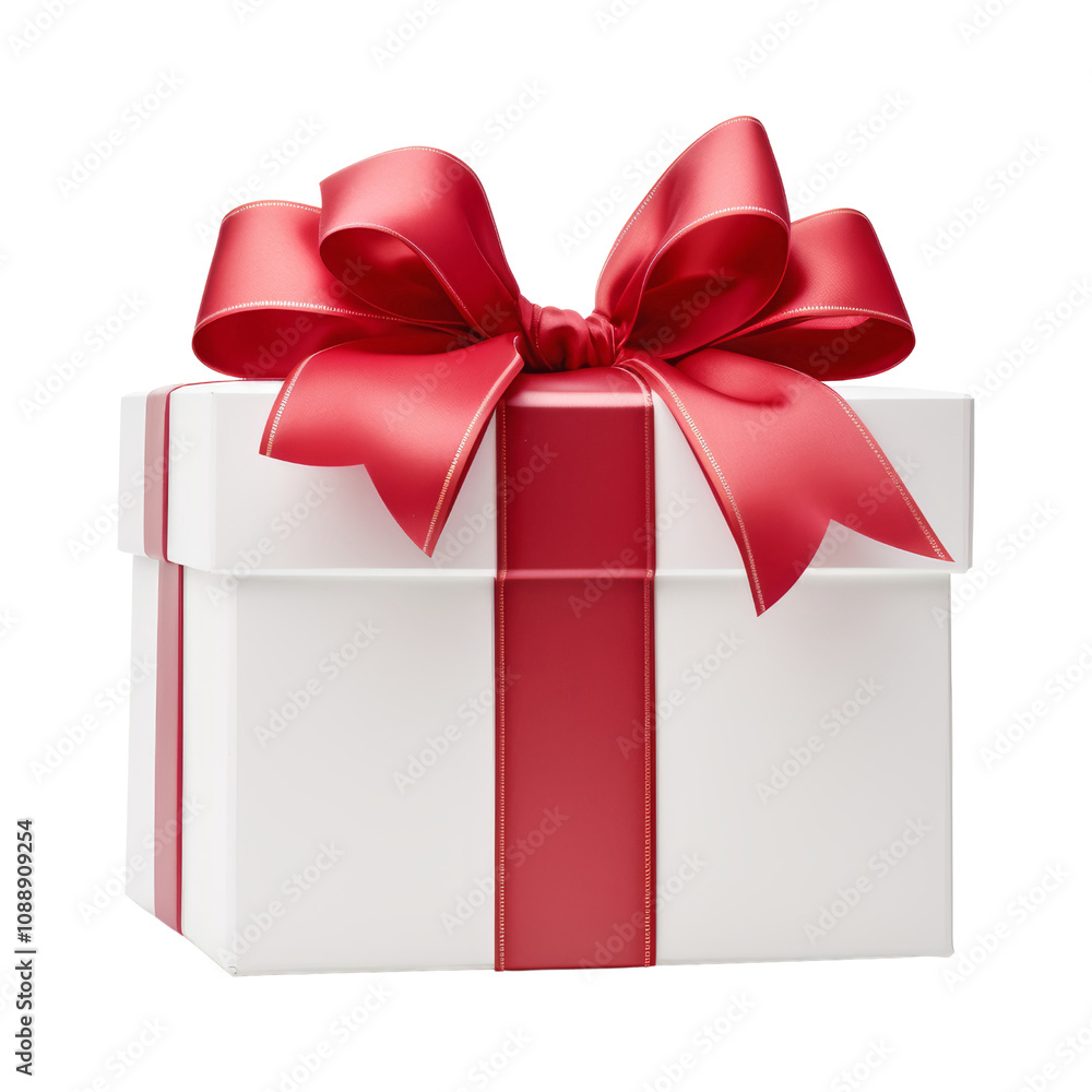 Canvas Prints white gift box with red ribbon isolated on transparent background cutout