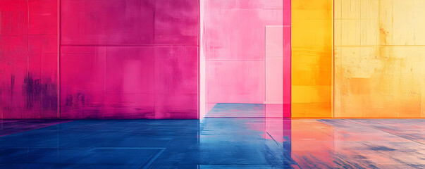 Vibrant Abstract Room Background With Colorful Concrete Walls