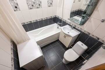 interior apartment room bathroom, sink, decorative elements, toilet. WC, sanitary unit, wash room