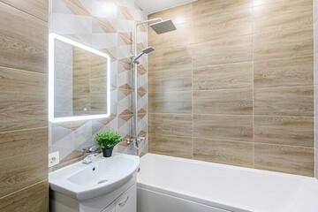 interior apartment room bathroom, sink, decorative elements, toilet. WC, sanitary unit, wash room