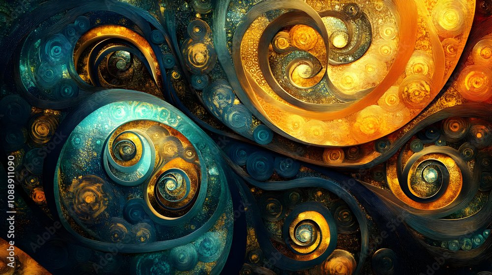 Poster abstract background features intricate swirls and metallic textures