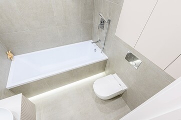 interior apartment room bathroom, sink, decorative elements, toilet. WC, sanitary unit, wash room