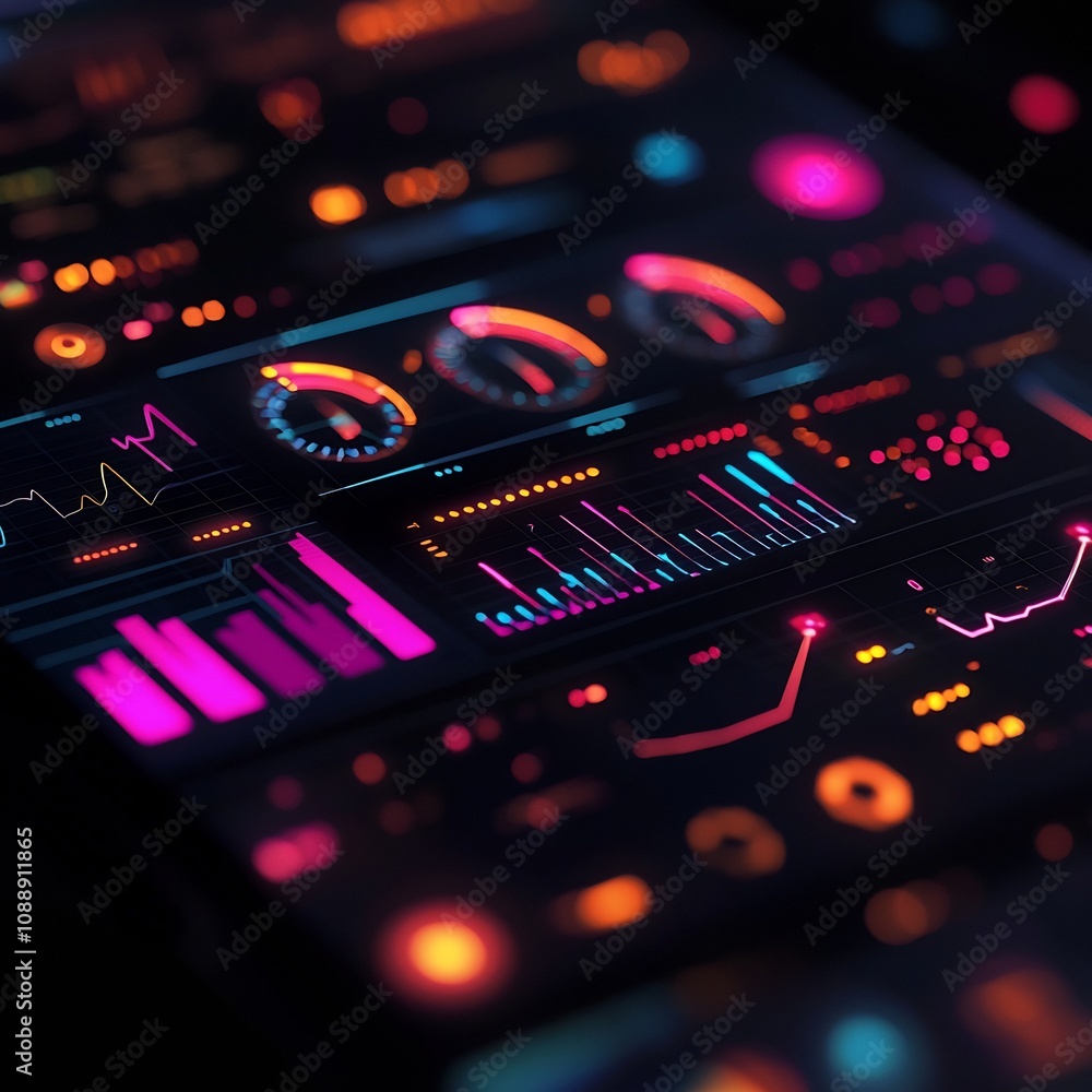 Poster digital health tracker monitoring mental wellness with vibrant data visualizations