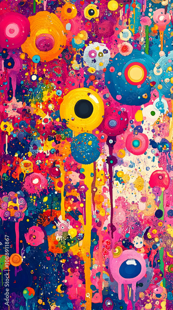 Poster abstract background with colorful circles and drips
