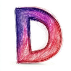 A stylized letter "D" featuring a gradient of purple and red colors, resembling artistic lettering.