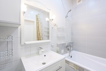 interior apartment room bathroom, sink, decorative elements, toilet. WC, sanitary unit, wash room