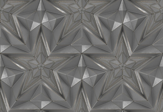 Intricate 3D Geometric Star Pattern in Grey Tones