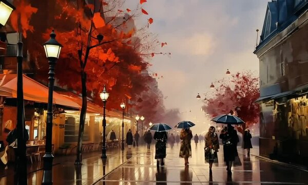 oil paint in street of paris on background.