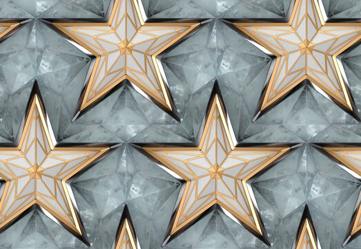 3D geometric star pattern with gold accents for wallpaper design