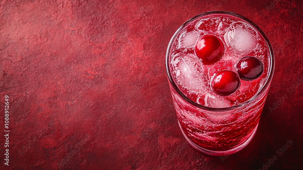 Aufkleber 45-degree topview isolated on background a tart cranberry soda drink with deep red cranberry juice l