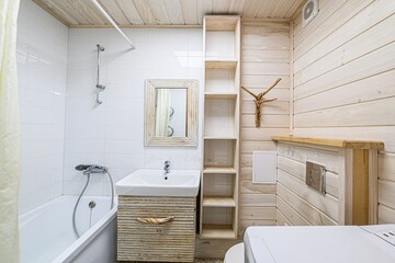 interior apartment room bathroom, sink, decorative elements, toilet. WC, sanitary unit, wash room