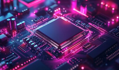 Obraz premium Computing processor, CPU, microchip, and electronic circuit board,Computer Digital Background