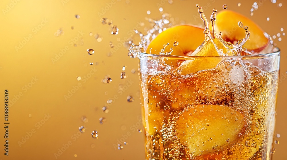 Aufkleber 45-degree topview isolated on background a luscious peach soda with golden-orange peach juice layere