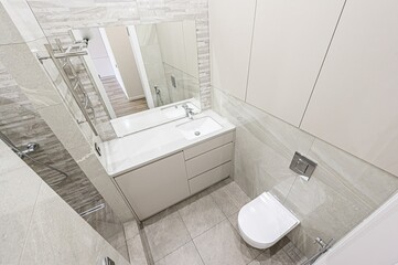 interior apartment room bathroom, sink, decorative elements, toilet. WC, sanitary unit, wash room