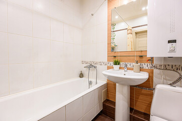interior apartment room bathroom, sink, decorative elements, toilet. WC, sanitary unit, wash room
