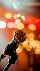 Dynamic Microphone with Vibrant Bokeh Lights in Concert Setting Generative AI