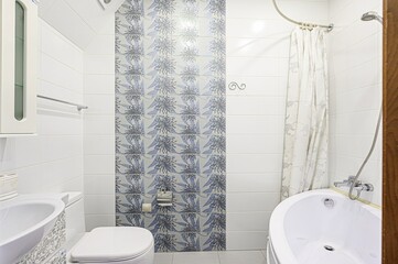 interior apartment room bathroom, sink, decorative elements, toilet. WC, sanitary unit, wash room