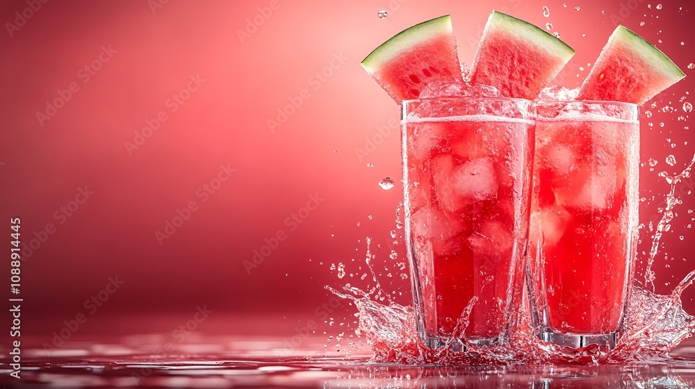 Poster 45-degree topview isolated on background a cool watermelon soda with vibrant red watermelon juice la