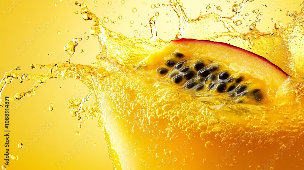 Aufkleber 45-degree topview isolated on background a tangy passion fruit soda with bright yellow juice layered