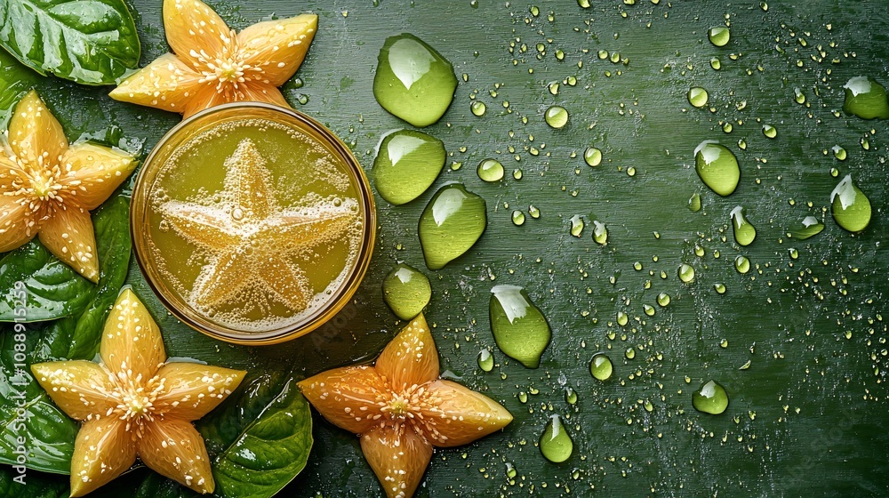 Aufkleber 45-degree topview isolated on background a unique star fruit soda with pale green juice layering und