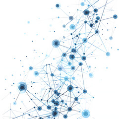 technology concept abstract and futuristic blue dots and lines connected together with a white accent, detailed, png