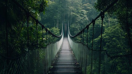 Suspension Bridge Through Lush Rainforest