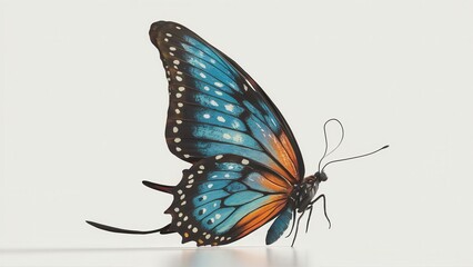 Obraz premium Detailed Side View of a Blue and Orange Butterfly with Intricate Wing Patterns
