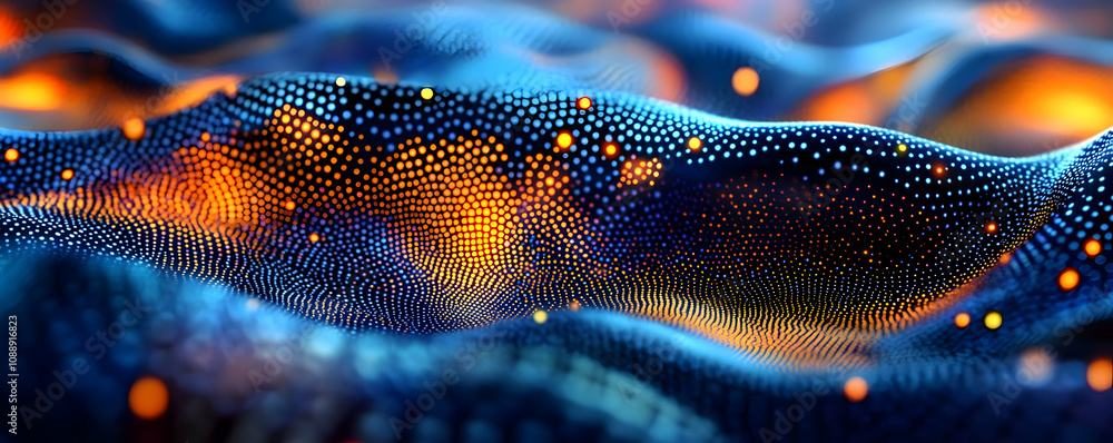 Poster abstract 3d background of wavy surface with glowing dots