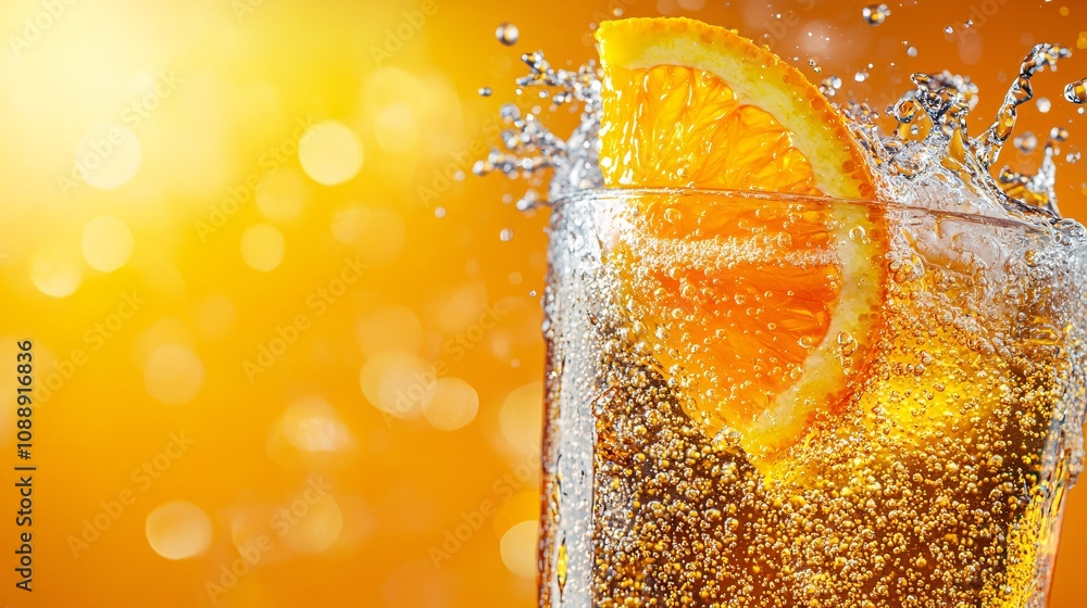 Aufkleber 45-degree topview isolated on background a vibrant tangerine soda with bright orange juice layered b