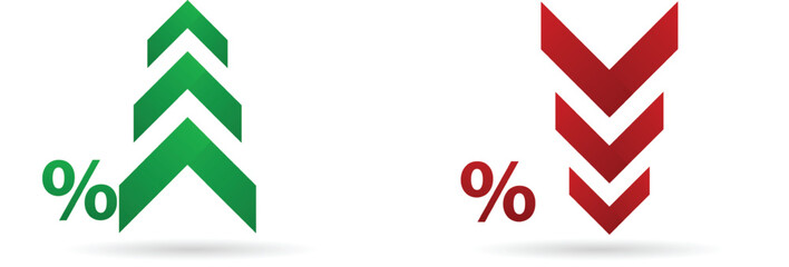 percent increase and decrease arrows, up arrows and down arrows