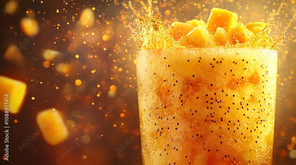Aufkleber 45-degree topview isolated on background a tropical papaya soda with golden orange juice layering be
