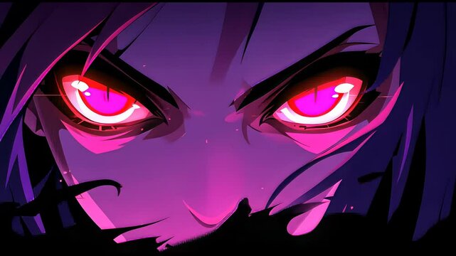 Close up. Anime face with red eyes. Web banner for anime, manga