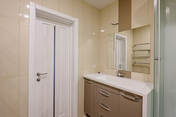 interior apartment room bathroom, sink, decorative elements, toilet. WC, sanitary unit, wash room