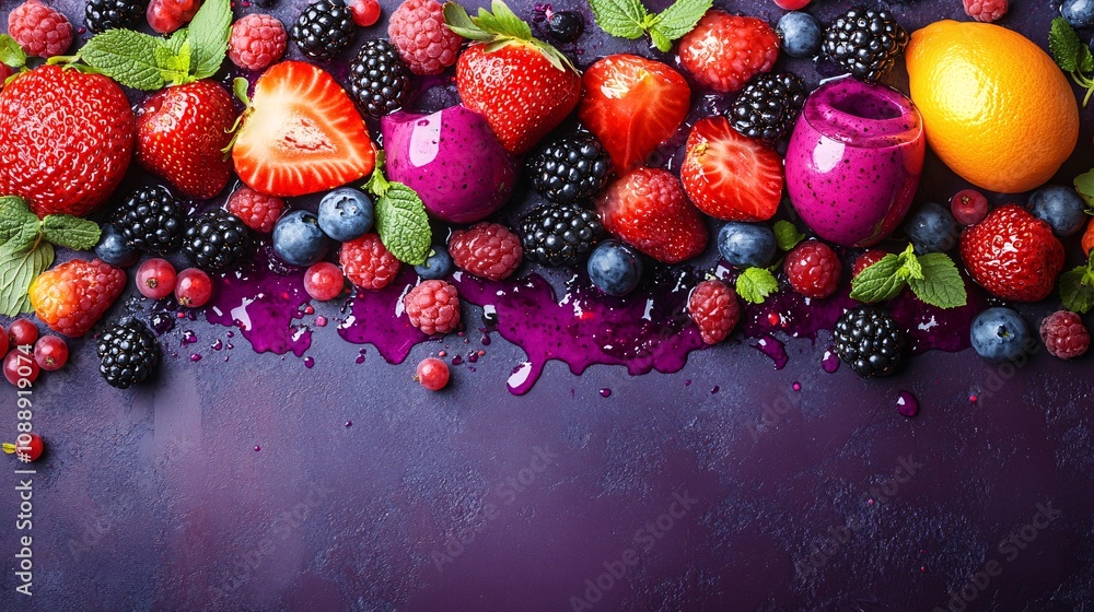 Aufkleber 45-degree topview isolated on background a mixed berry smoothie with a vibrant purple splash surroun