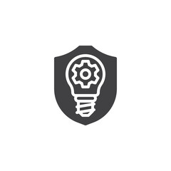 Shield with light bulb and gear vector icon