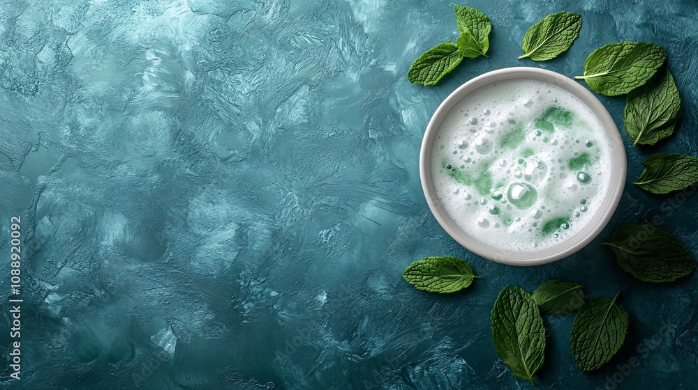 Aufkleber 45-degree topview isolated on background a cool mint smoothie with a frothy green splash framed by m