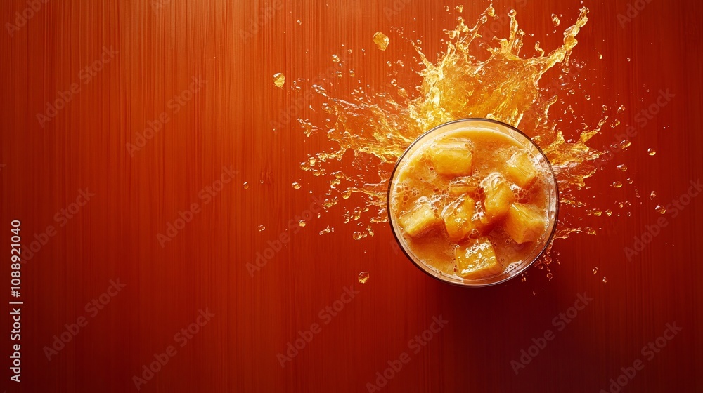 Poster 45-degree topview isolated on background a creamy papaya smoothie with an orange splash and papaya c