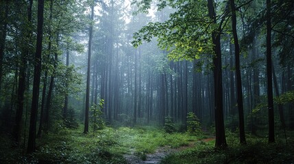 Obraz premium Heavy rainfall in a lush forest area nature photography tranquil atmosphere close-up view serene beauty