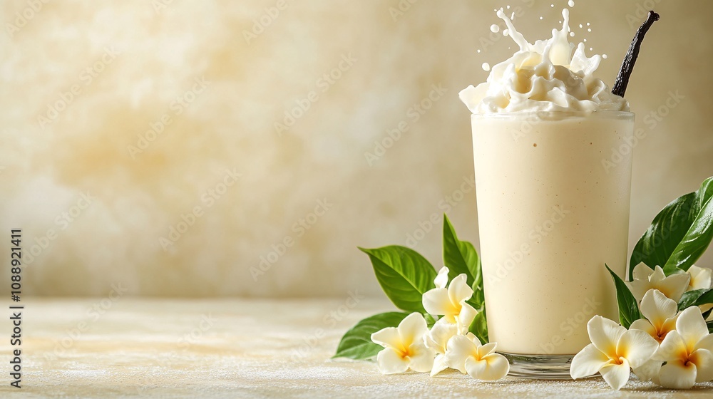 Aufkleber 45-degree topview isolated on background a creamy vanilla smoothie with a soft white splash accented