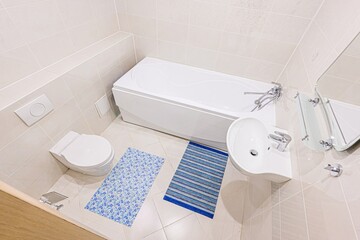 interior apartment room bathroom, sink, decorative elements, toilet. WC, sanitary unit, wash room