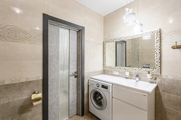 interior apartment room bathroom, sink, decorative elements, toilet. WC, sanitary unit, wash room