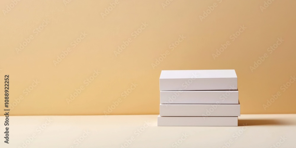 Poster a series of stacked paper mockups displaying business card designs on a minimalist table