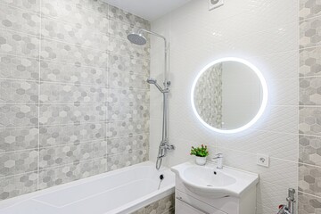 interior apartment room bathroom, sink, decorative elements, toilet. WC, sanitary unit, wash room