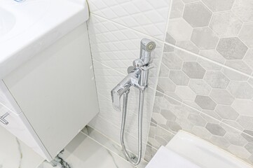 interior apartment room bathroom, sink, decorative elements, toilet. WC, sanitary unit, wash room