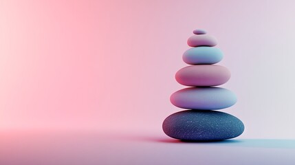 Zen Stones Stacked on Pink Background - Minimalist Still Life