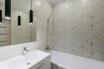 interior apartment room bathroom, sink, decorative elements, toilet. WC, sanitary unit, wash room
