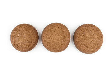 three chocolate cookies isolated on white