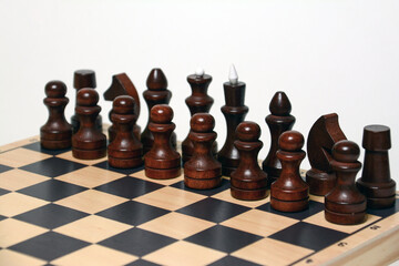 Chessboard. Chess game. Chess pieces - King, Queen, Queen, Rook, Bishop, Knight, Pawn. Board game....