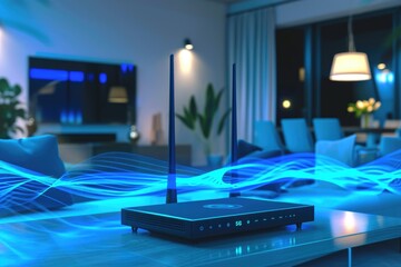 Futuristic Wi-Fi router with energy motion design